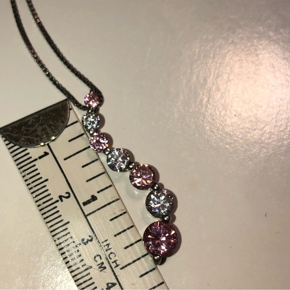 VTG Sterling Silver Pink White Cz S Shape Journey Pendant w Box Chain 18” & 1.5” - Picture 9 of 9